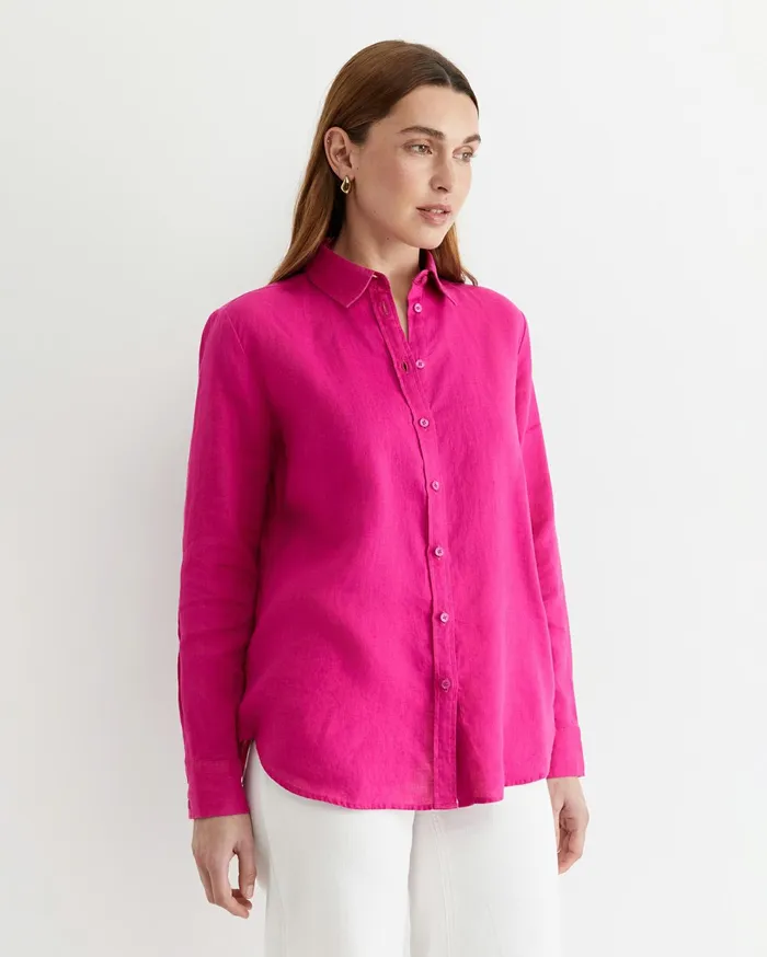 Sportscraft Dahlia Long Sleeve Linen Shirt Berry Women Shirts