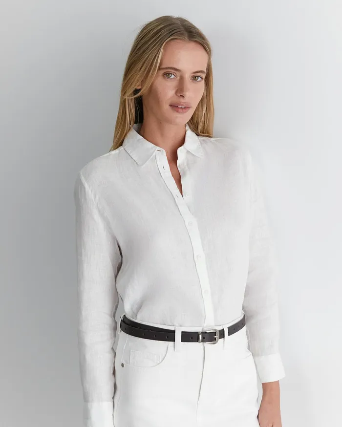 Sportscraft Dahlia Long Sleeve Linen Shirt White Women Shirts