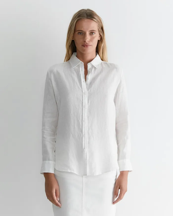 Sportscraft Dahlia Long Sleeve Linen Shirt White Women Shirts