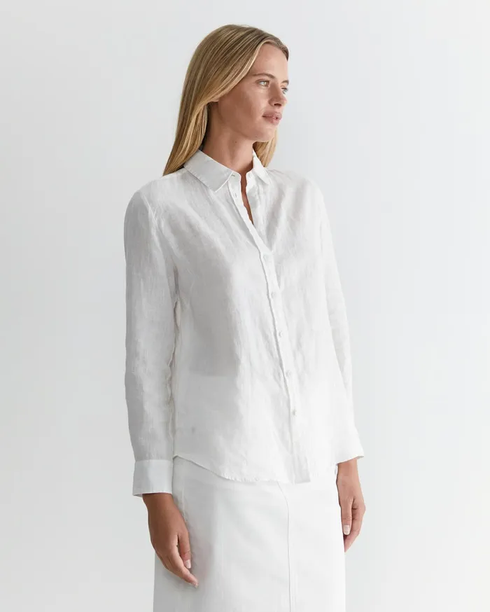 Sportscraft Dahlia Long Sleeve Linen Shirt White Women Shirts