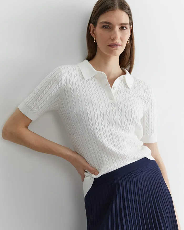 Sportscraft Elka Cable Polo White Women Tops and Tees