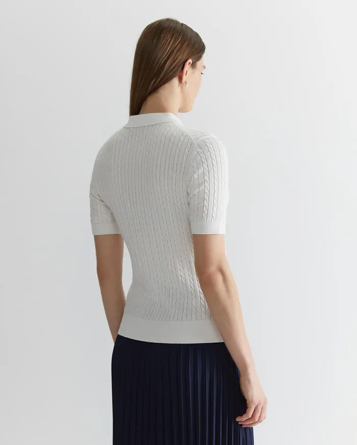 Sportscraft Elka Cable Polo White Women Tops and Tees