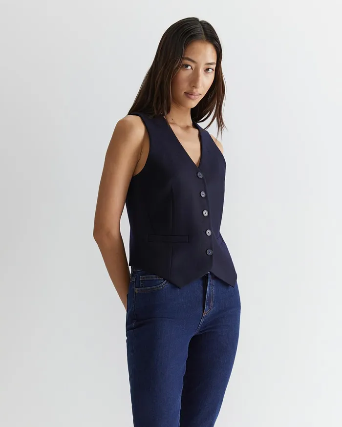 Sportscraft Frankie Twill Vest Navy Women Jackets and Vests