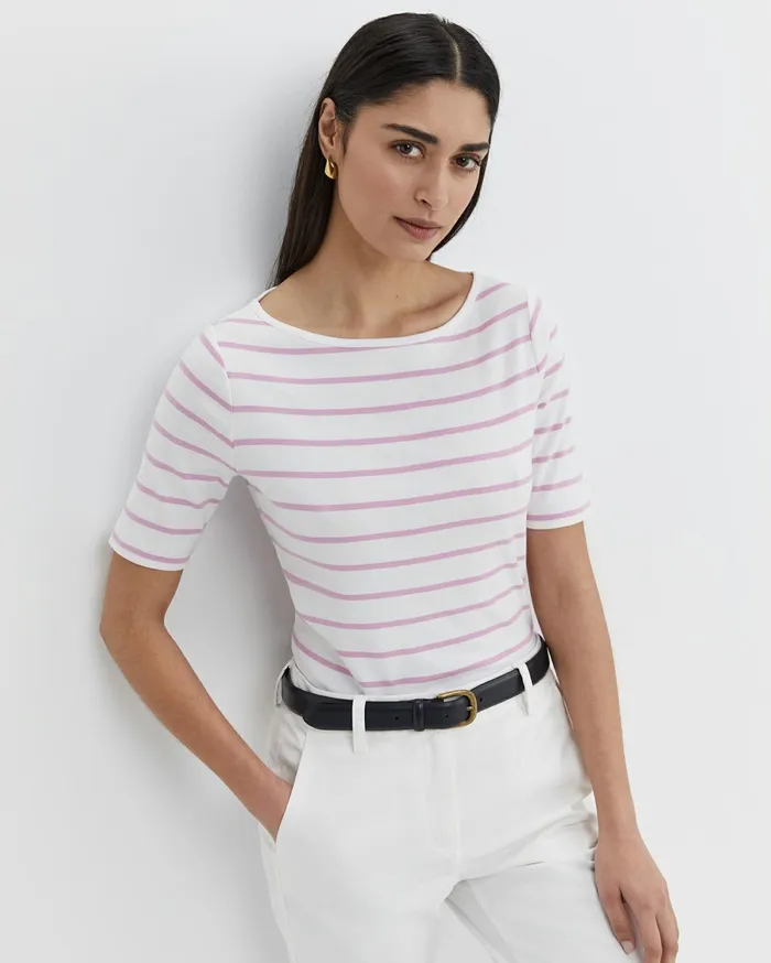 Sportscraft Heidi Boat Neck Top Whitepink Women Tops and Tees