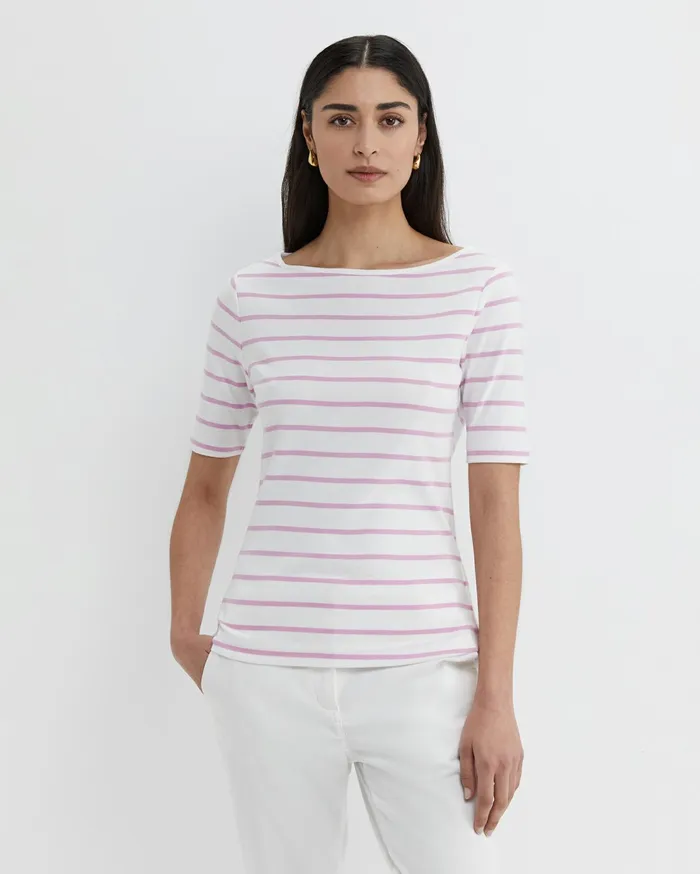 Sportscraft Heidi Boat Neck Top Whitepink Women Tops and Tees