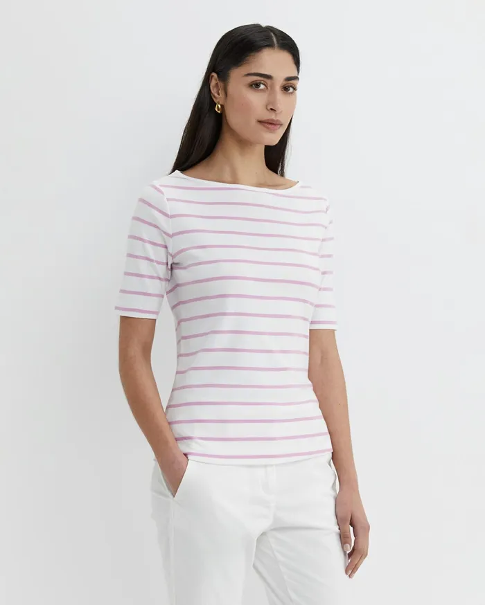 Sportscraft Heidi Boat Neck Top Whitepink Women Tops and Tees