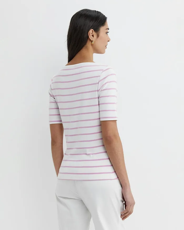 Sportscraft Heidi Boat Neck Top Whitepink Women Tops and Tees