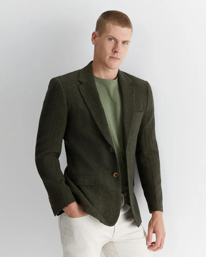 Sportscraft Herringbone Wool Blazer Moss Men Jackets and Blazers
