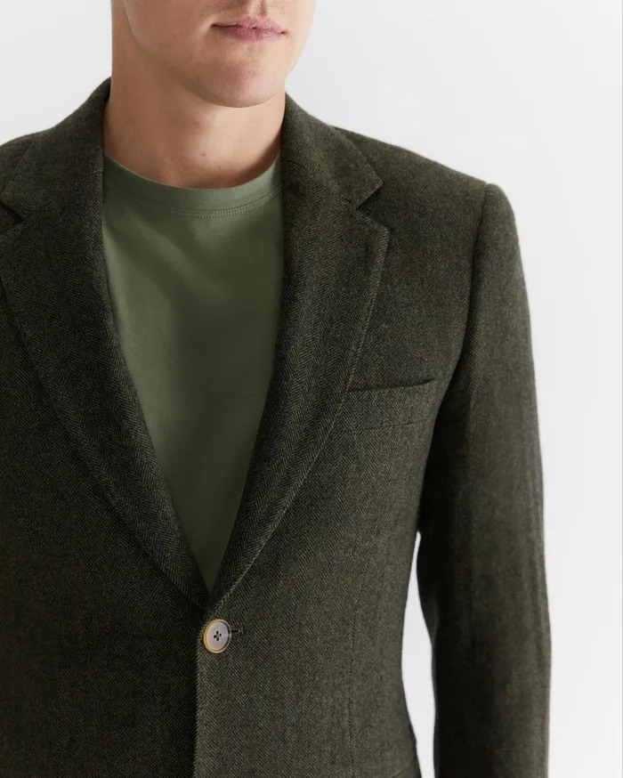 Sportscraft Herringbone Wool Blazer Moss Men Jackets and Blazers
