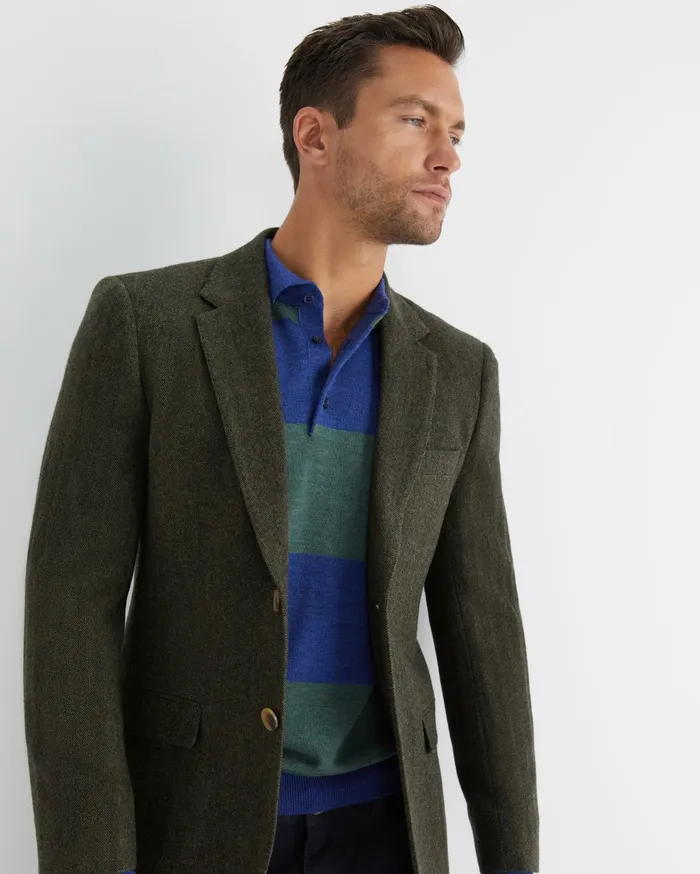 Sportscraft Herringbone Wool Blazer Moss Men Jackets and Blazers