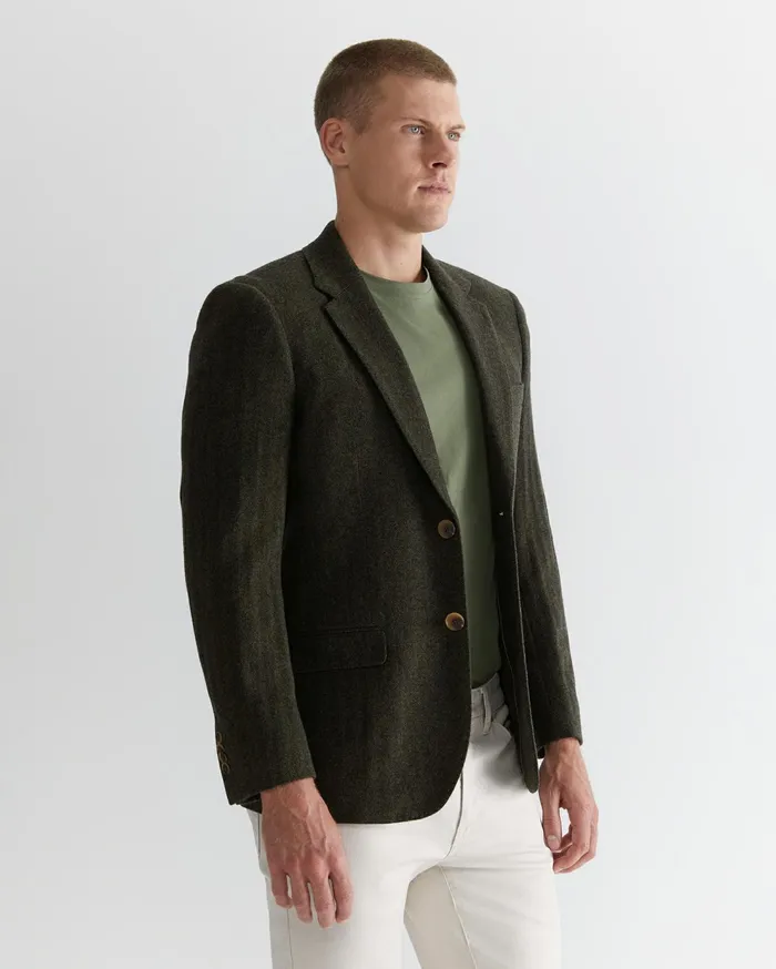 Sportscraft Herringbone Wool Blazer Moss Men Jackets and Blazers