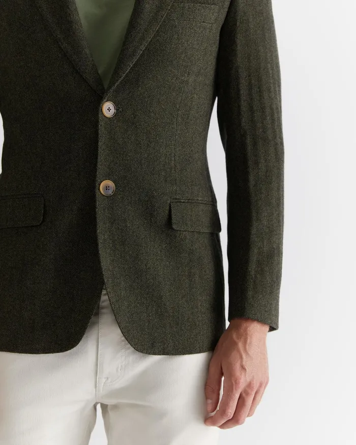 Sportscraft Herringbone Wool Blazer Moss Men Jackets and Blazers