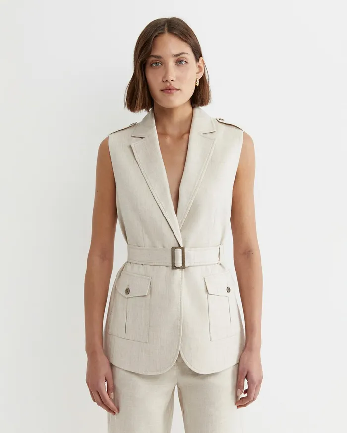 Sportscraft Lena Linen Safari Vest String Women Jackets and Vests