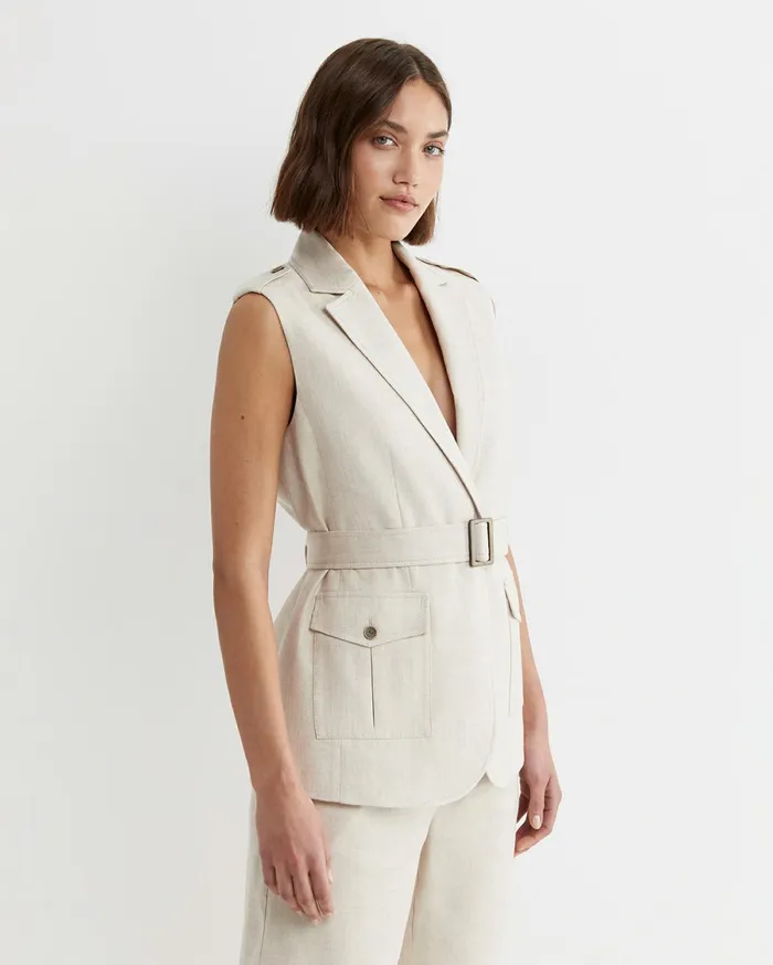 Sportscraft Lena Linen Safari Vest String Women Jackets and Vests