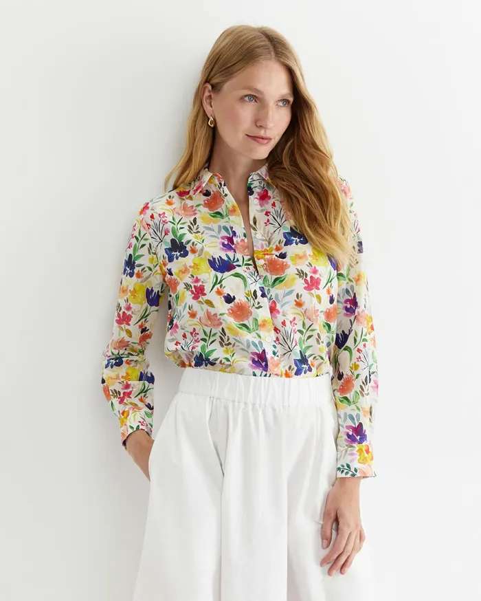 Sportscraft Lou Cotton Silk Shirt White Multi Women Shirts