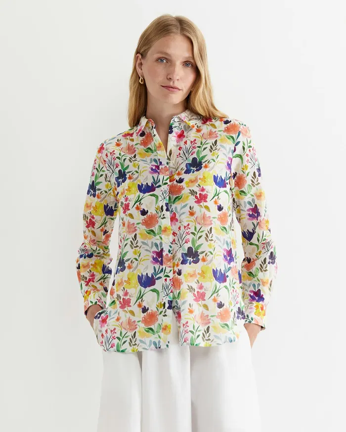 Sportscraft Lou Cotton Silk Shirt White Multi Women Shirts