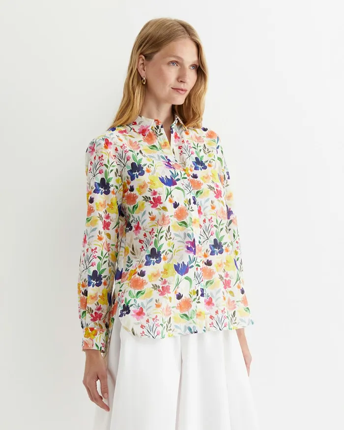 Sportscraft Lou Cotton Silk Shirt White Multi Women Shirts