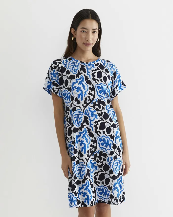 Sportscraft Nur Linen Dress Blue Multi Women Dresses