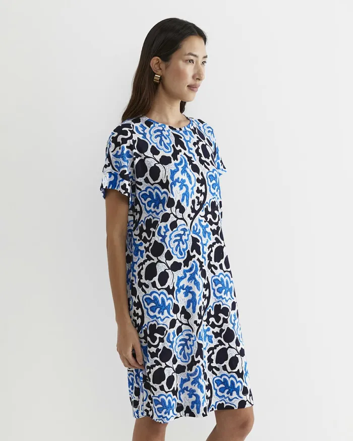 Sportscraft Nur Linen Dress Blue Multi Women Dresses