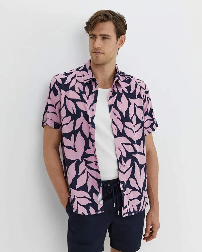 Sportscraft Ossary Short Sleeve Print Shirt Pinknavy Men Shirts