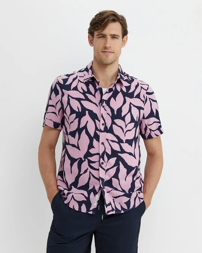 Sportscraft Ossary Short Sleeve Print Shirt Pinknavy Men Shirts