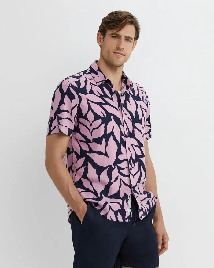 Sportscraft Ossary Short Sleeve Print Shirt Pinknavy Men Shirts