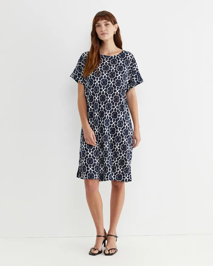 Sportscraft Perry Linen Dress Navywhite Women Dresses