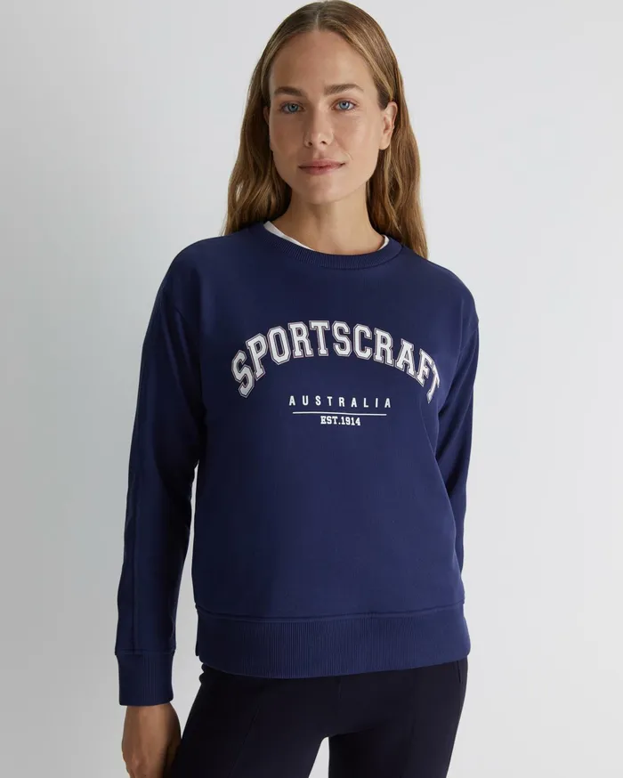 Sportscraft SC Crew Logo Sweat Navy Women Knits and Cardigans