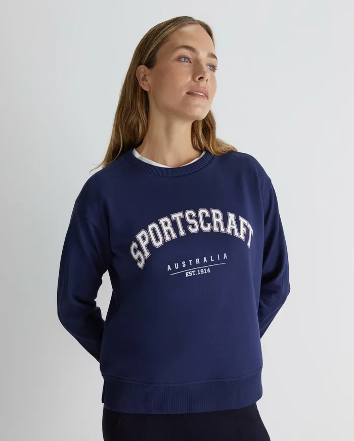Sportscraft SC Crew Logo Sweat Navy Women Knits and Cardigans