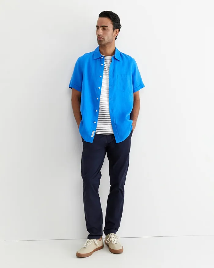 Sportscraft Short Sleeve Linen Shirt Cobalt Men Shirts
