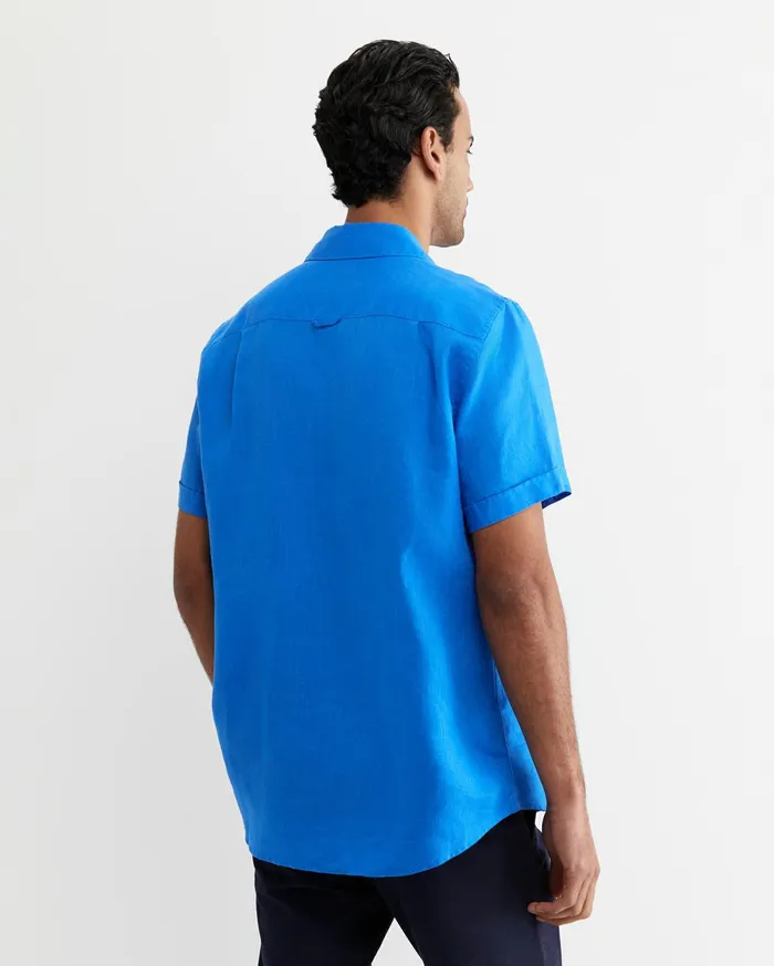Sportscraft Short Sleeve Linen Shirt Cobalt Men Shirts