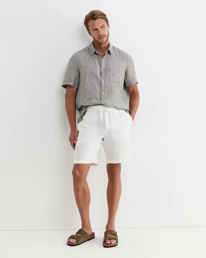 Sportscraft Short Sleeve Linen Shirt Grey Men Shirts