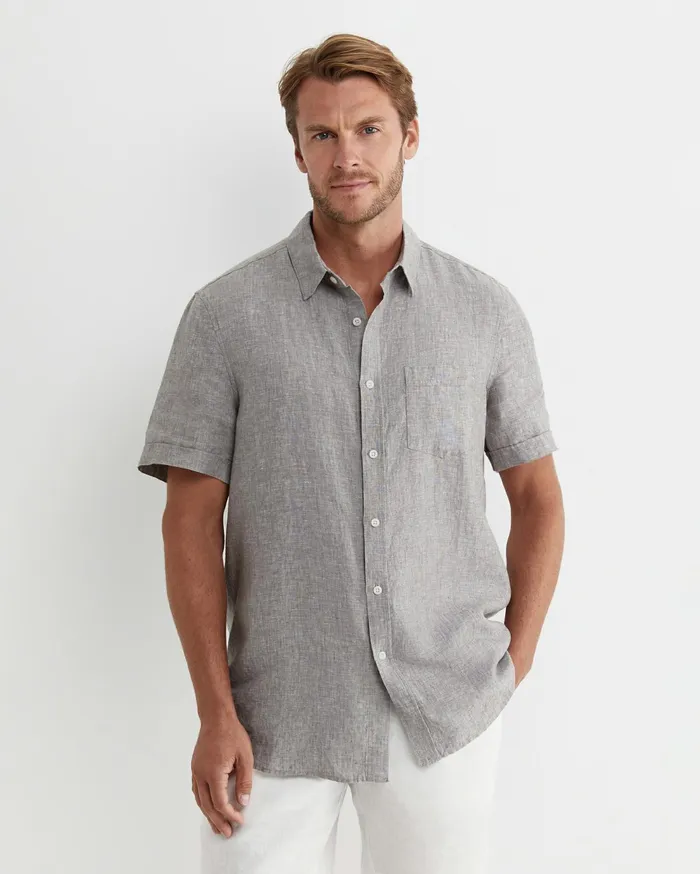 Sportscraft Short Sleeve Linen Shirt Grey Men Shirts