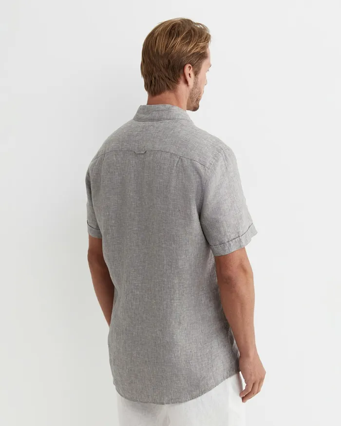 Sportscraft Short Sleeve Linen Shirt Grey Men Shirts
