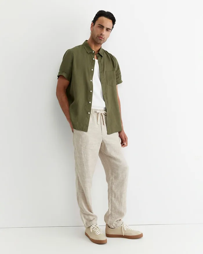 Sportscraft Short Sleeve Linen Shirt Khaki Men Shirts