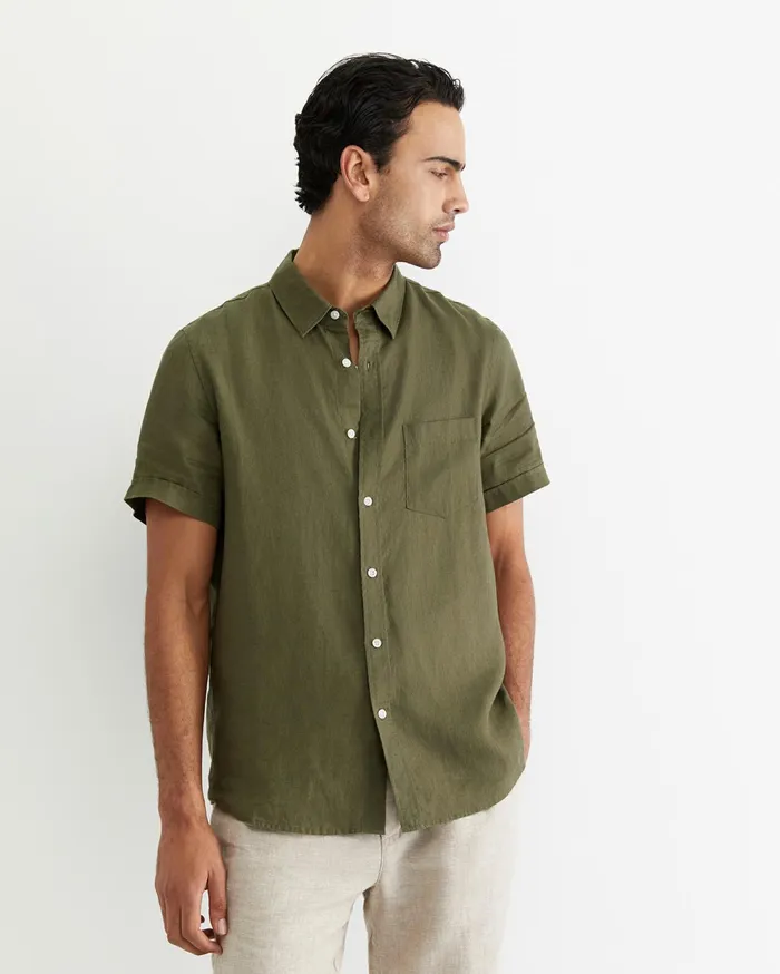 Sportscraft Short Sleeve Linen Shirt Khaki Men Shirts
