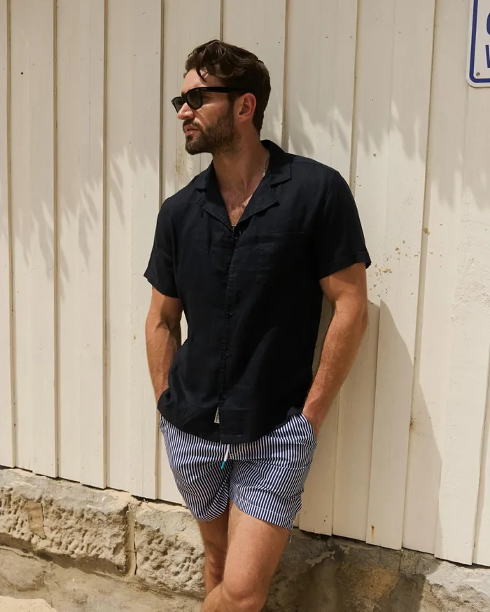 Sportscraft Short Sleeve Stanton Linen Shirt Navy Men Shirts