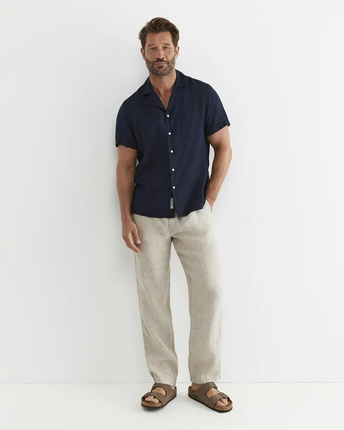 Sportscraft Short Sleeve Stanton Linen Shirt Navy Men Shirts