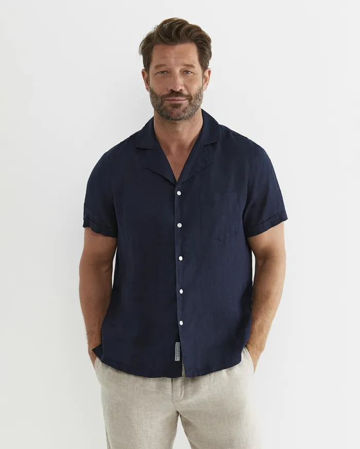 Sportscraft Short Sleeve Stanton Linen Shirt Navy Men Shirts