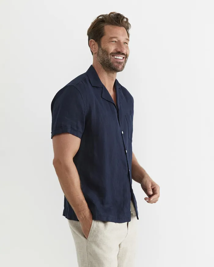Sportscraft Short Sleeve Stanton Linen Shirt Navy Men Shirts