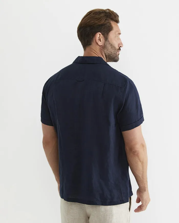 Sportscraft Short Sleeve Stanton Linen Shirt Navy Men Shirts