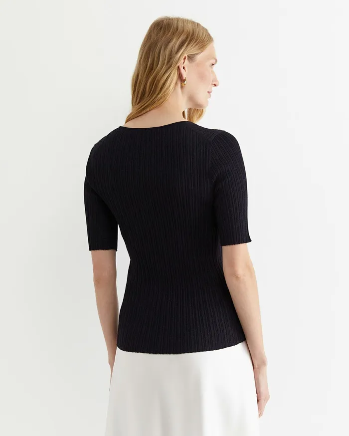 Sportscraft Sparkling Rib Knit Tee Navy Women Knits and Cardigans
