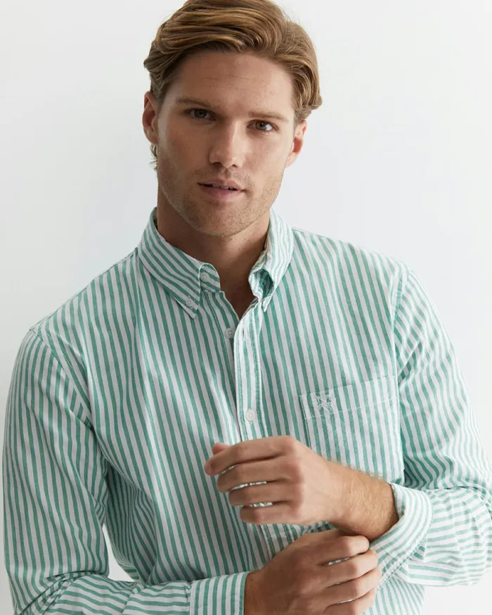 Sportscraft Stripe Oxford Shirt Foliage Men Shirts