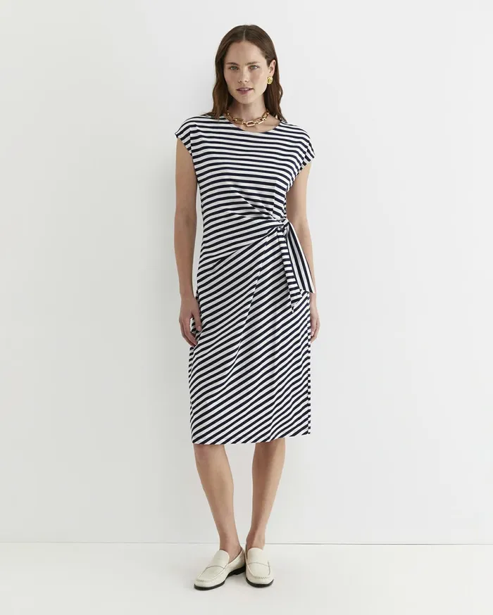 Sportscraft Tie Mercerised Cotton Jersey Dress Whitenavy Women Dresses