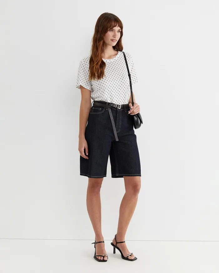 Sportscraft Tonia Spot Linen Tee Whitenavy Women Tops and Tees