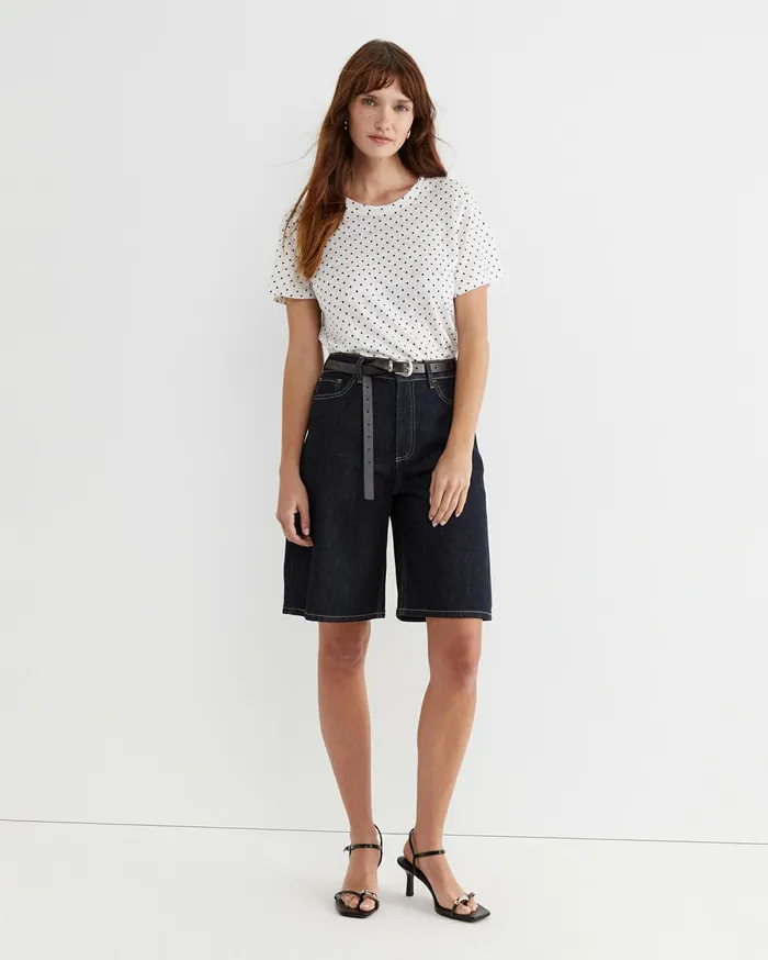 Sportscraft Tonia Spot Linen Tee Whitenavy Women Tops and Tees