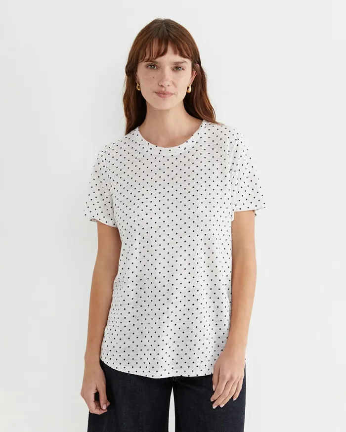 Sportscraft Tonia Spot Linen Tee Whitenavy Women Tops and Tees
