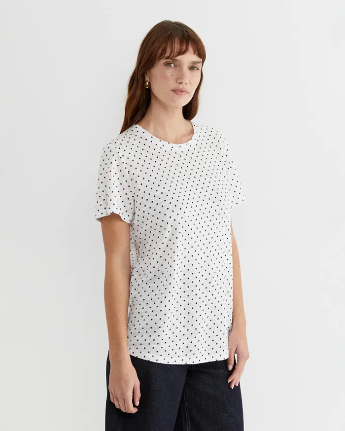 Sportscraft Tonia Spot Linen Tee Whitenavy Women Tops and Tees