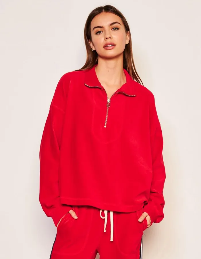 Sundry Clothing Sweaters Women Women039s Crop Half Zip Popover Sweatshirt In Flare Red Flare Red Sundry Clothing Sweaters Women Women039s Crop Half Zip Popover Sweatshirt In Flare Red Flare Red