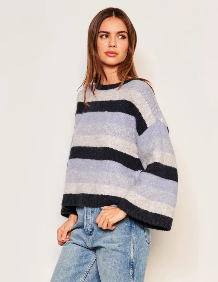 Sundry Clothing Sweaters Women Women039s Cropped Stripe Sweater In Lilac Smoke Lilac Smoke